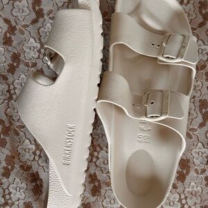 Birkenstock Two-Band EVA Slide Sandals in Off-White/Cream